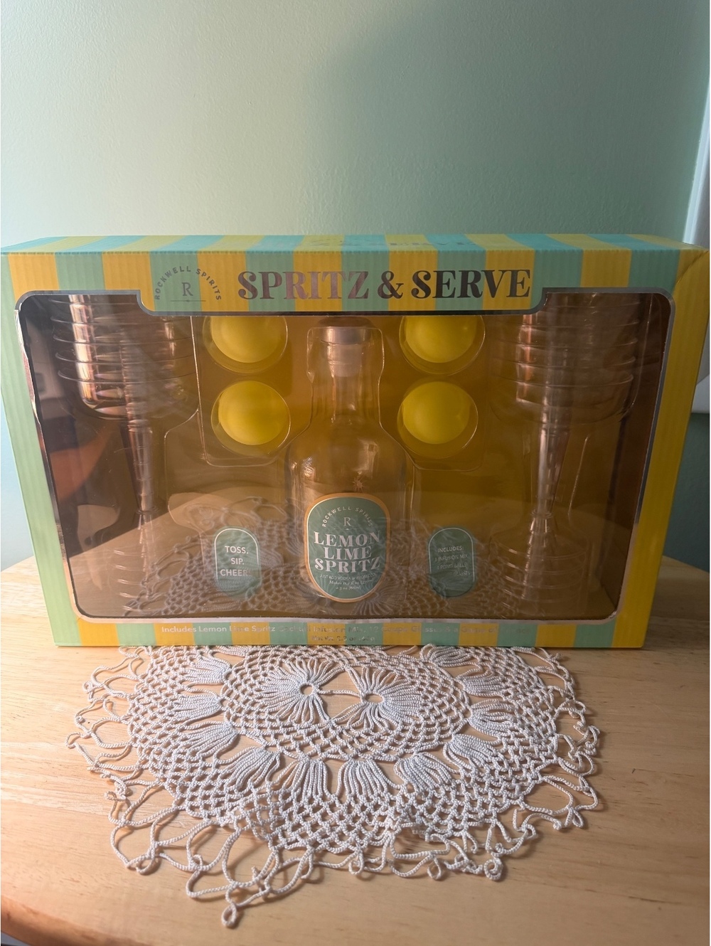Spritz & Serve Lemon Lime Spritz Cocktail Game Set with 12 Coupe Glasses and 4 P